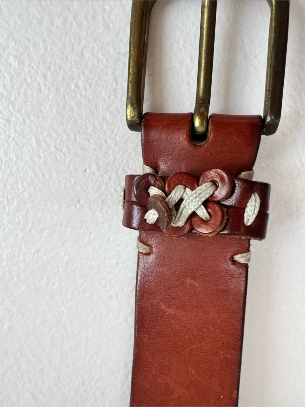 VTG 80’s Omega Southwestern Brown Leather Belt White Stitching made in Turkey  L